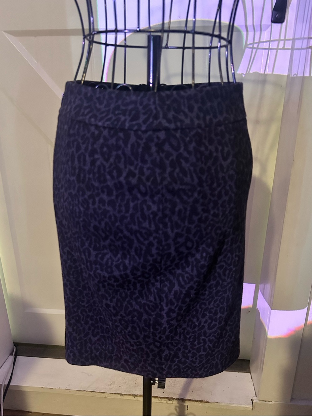 LOFT Navy Leopard Print Pencil Skirt